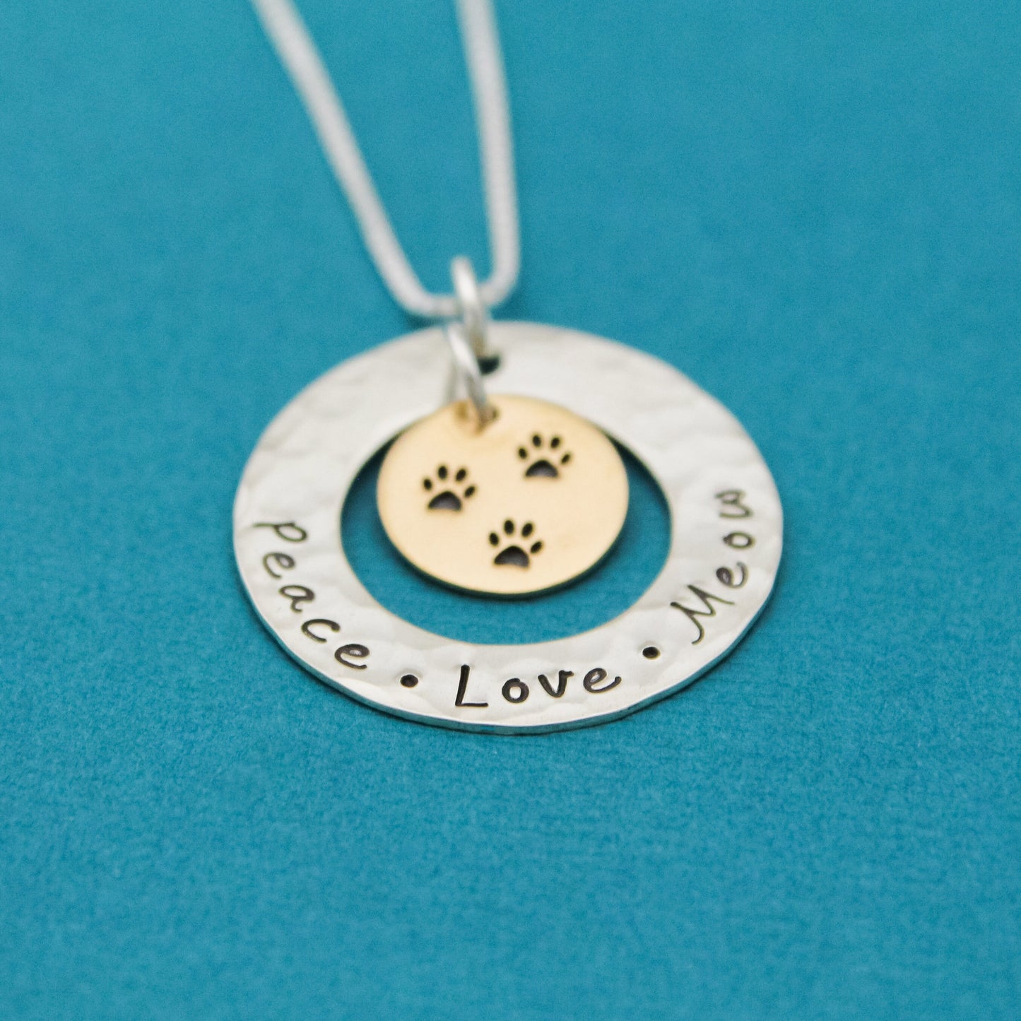 Peace Love Meow Necklace, Cat Lovers Necklace, Peace Love Meow Gift, Cat Jewelry, Paw Print Jewelry, Cat Lady Gift, Kitty Gift