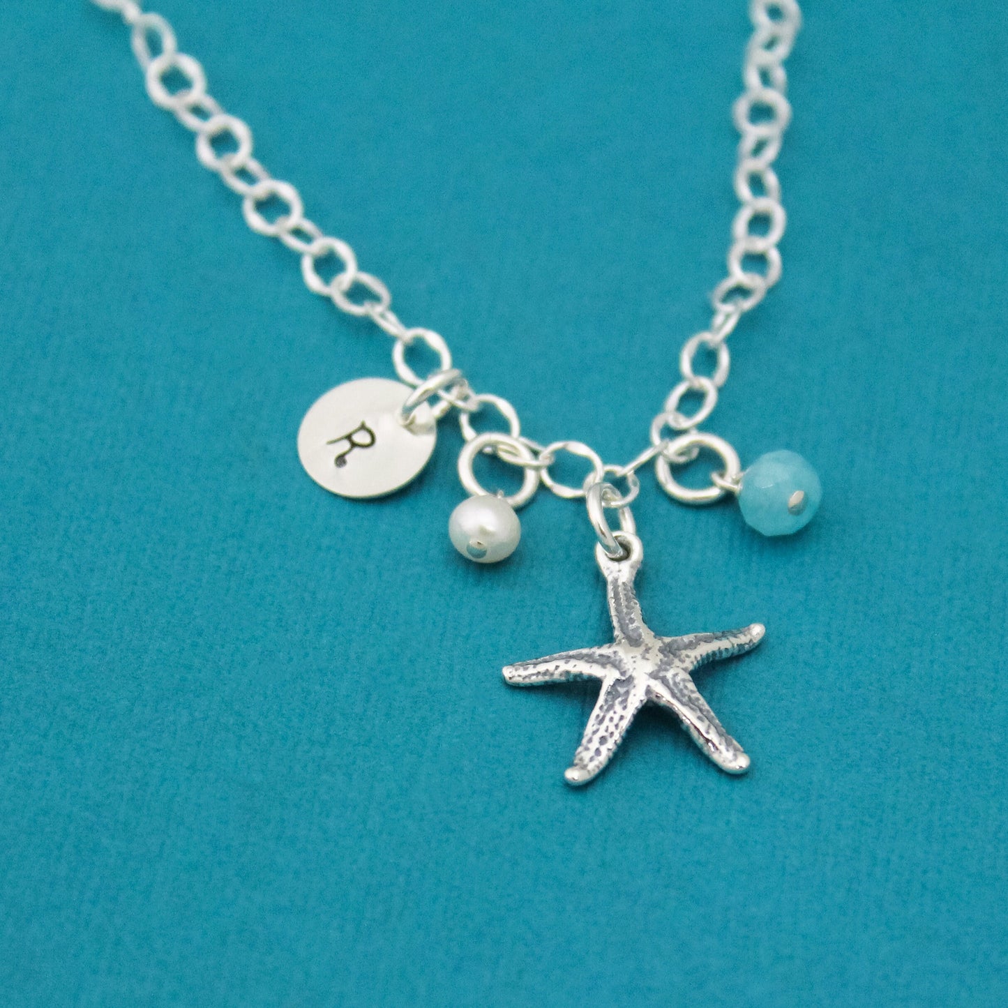 Personalized Starfish Anklet, Initial, Birthstone, silver Starfish anklet, ankle bracelet, Summer jewelry , beach wedding