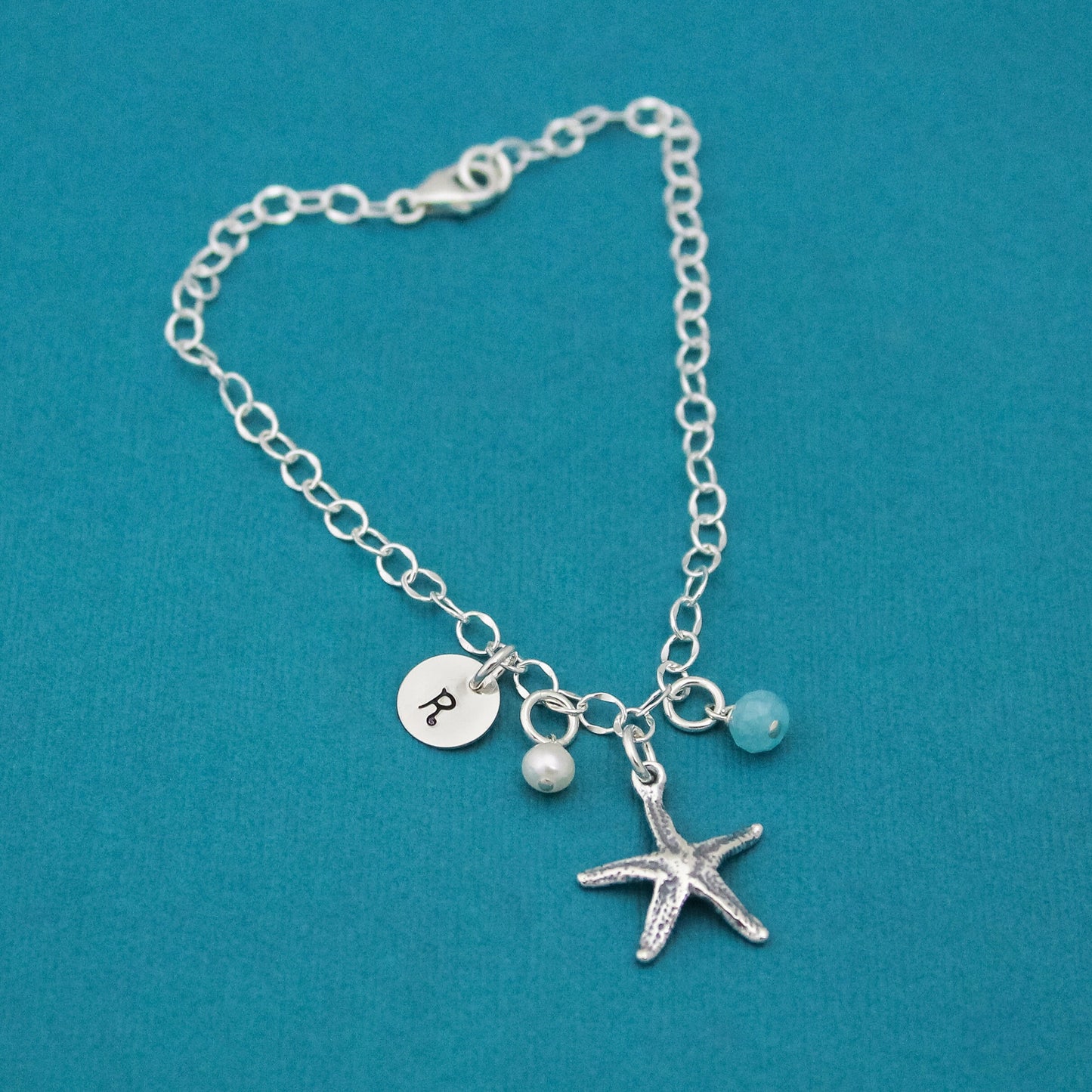 Personalized Starfish Anklet, Initial, Birthstone, silver Starfish anklet, ankle bracelet, Summer jewelry , beach wedding