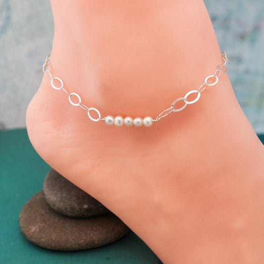 Pearl Bar Anklet, June Birthday Gift, Birthstone Jewelry, Pearl Jewelry, Sterling Silver Anklet, Gifts for Her, Summer Cruise Jewelry