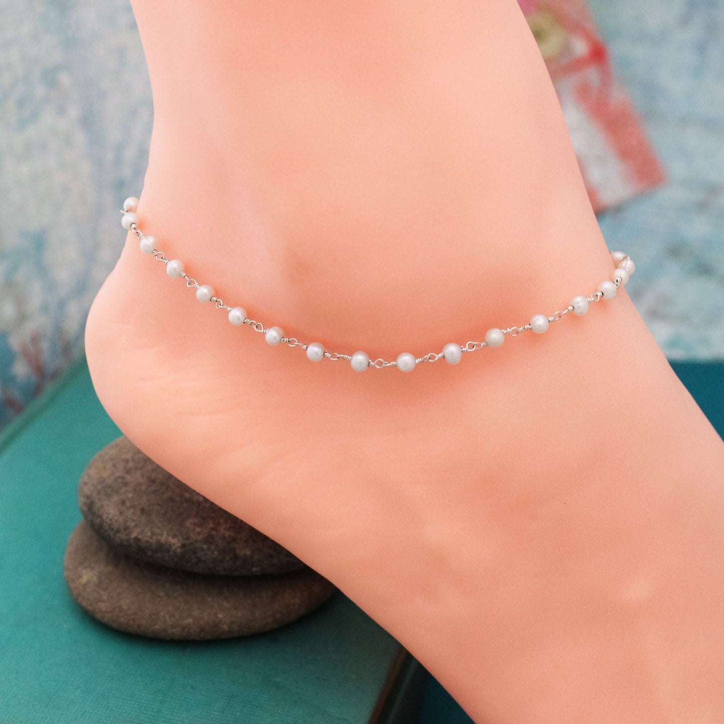 Pearl Chain Anklet, June Birthday Gift, Birthstone Jewelry, Pearl Jewelry, Sterling Silver Anklet, Gifts for Her, Summer Cruise Jewelry