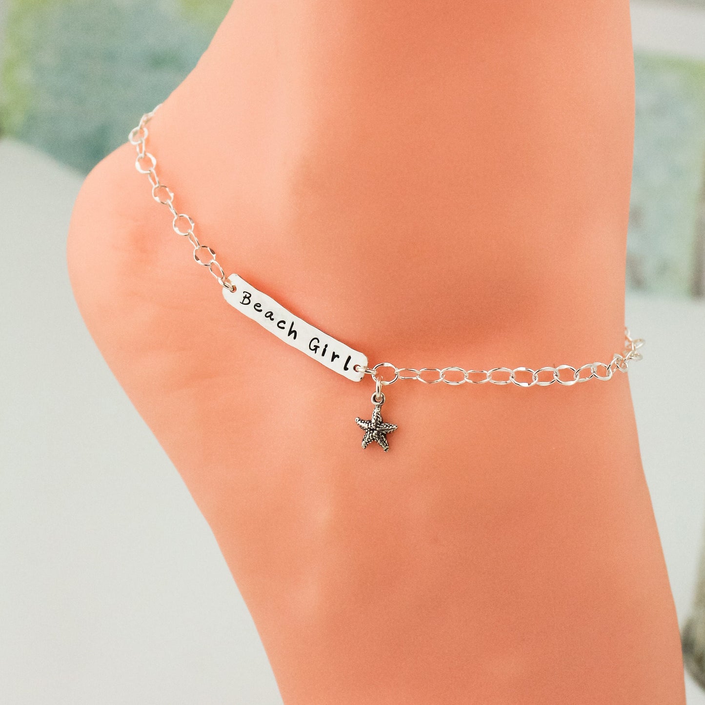 Beach Girl Starfish Anklet, Sterling Silver Starfish Anklet, Starfish Ankle Bracelet, Bridesmaid gift, Beach Wedding, Gifts for Her