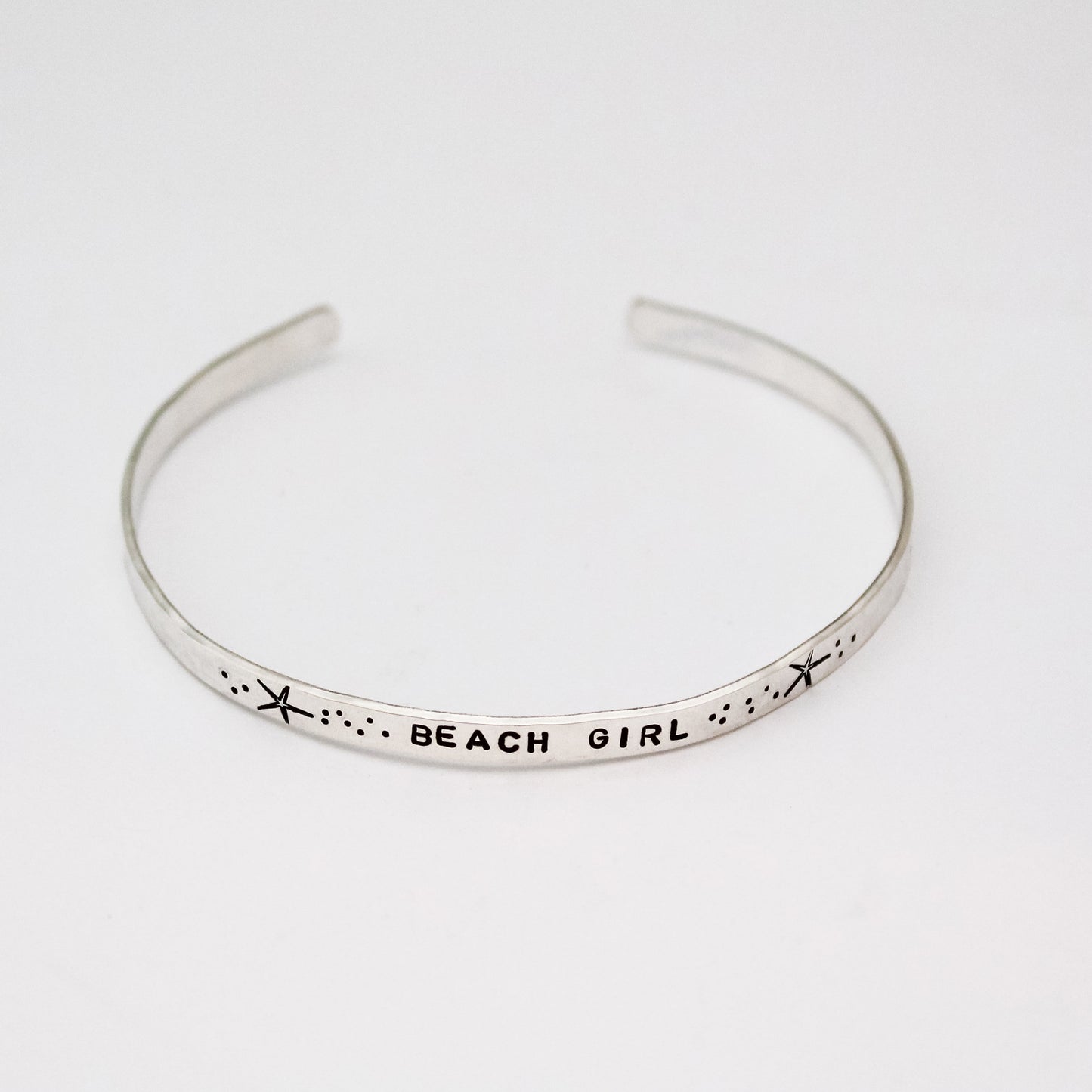 Beach Girl Cuff, Sterling Silver Cuff, Beach Jewelry Cuff, Cruise Wear Jewelry, Beach Lovers Gift, THIN Sterling Silver CUFF Hand Stamped