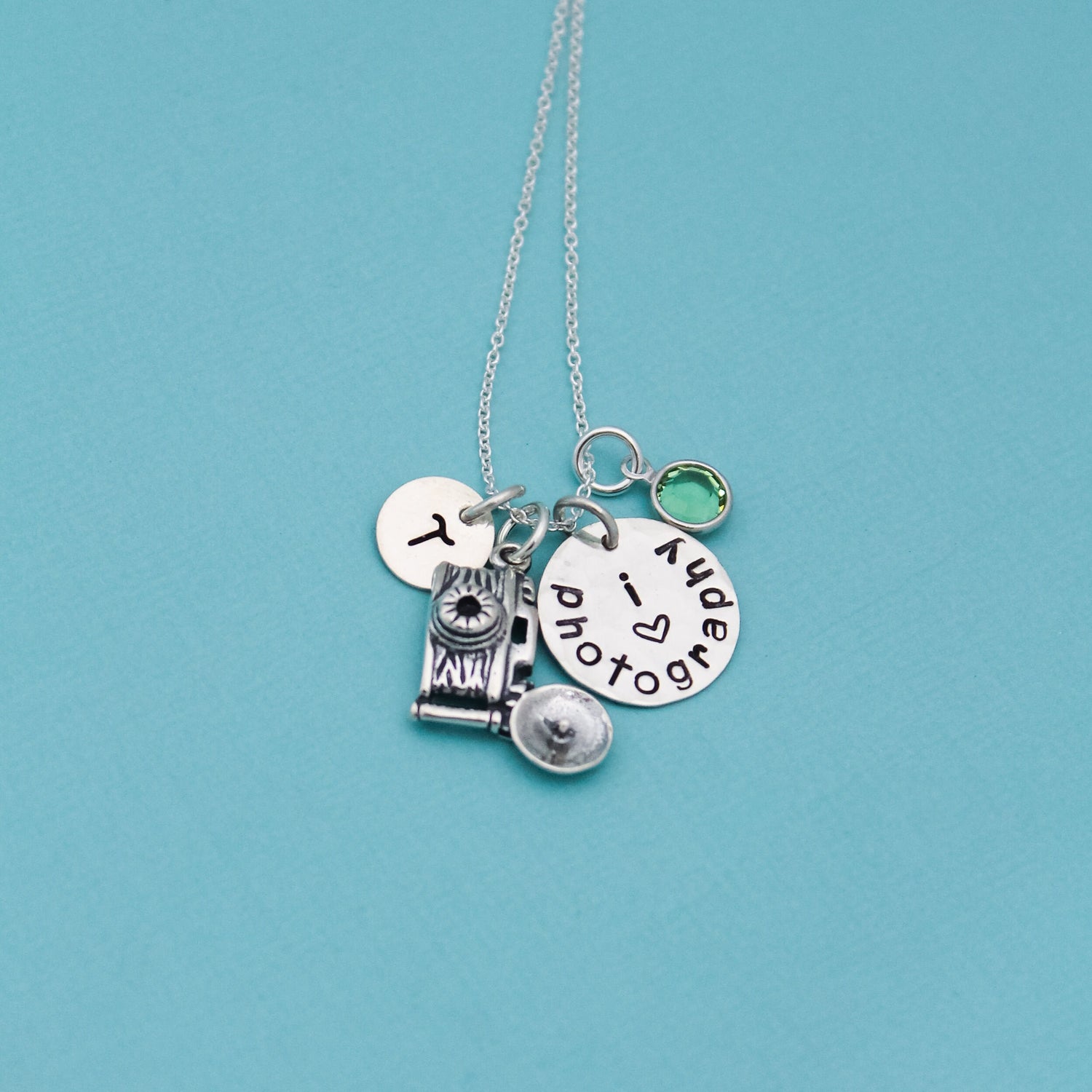 Photography Sterling Silver Personalized Hand Stamped Necklace Camera