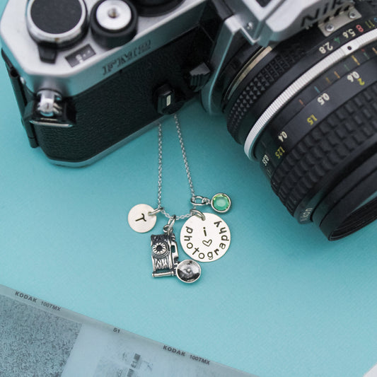 Photography Sterling Silver Personalized Hand Stamped Necklace Camera