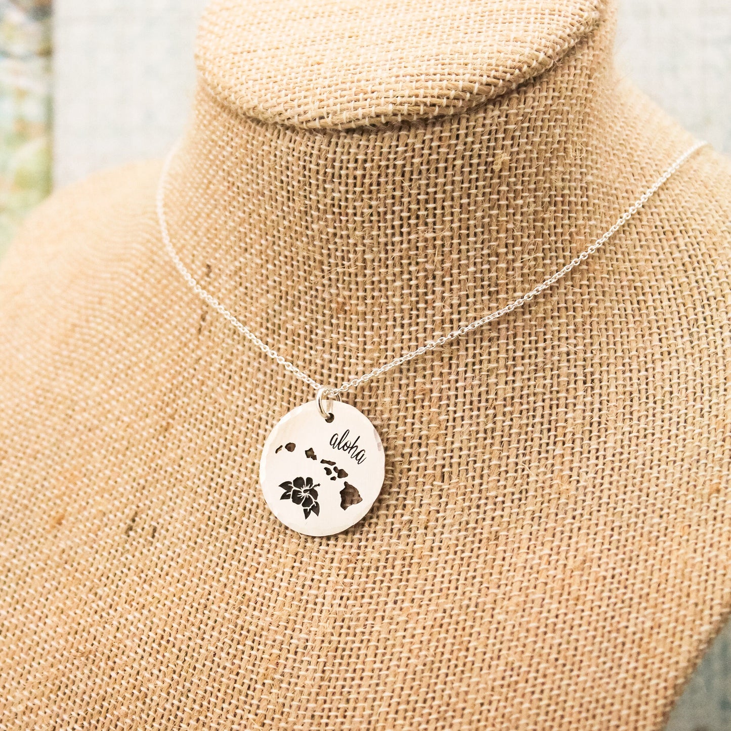 Hawaii Aloha Necklace, Hawaiian Islands Cut Out Necklace, Hawaiian Jewelry, Hibiscus Flower Necklace, Personalized Jewelry, Aloha Jewelry