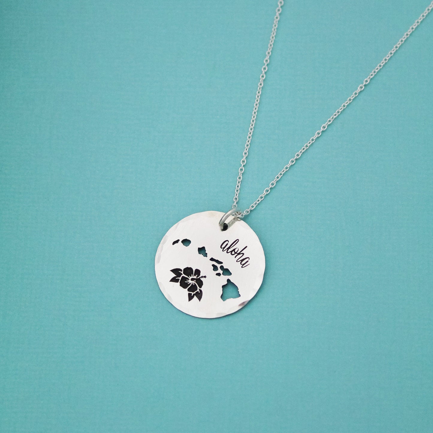 Hawaii Aloha Necklace, Hawaiian Islands Cut Out Necklace, Hawaiian Jewelry, Hibiscus Flower Necklace, Personalized Jewelry, Aloha Jewelry
