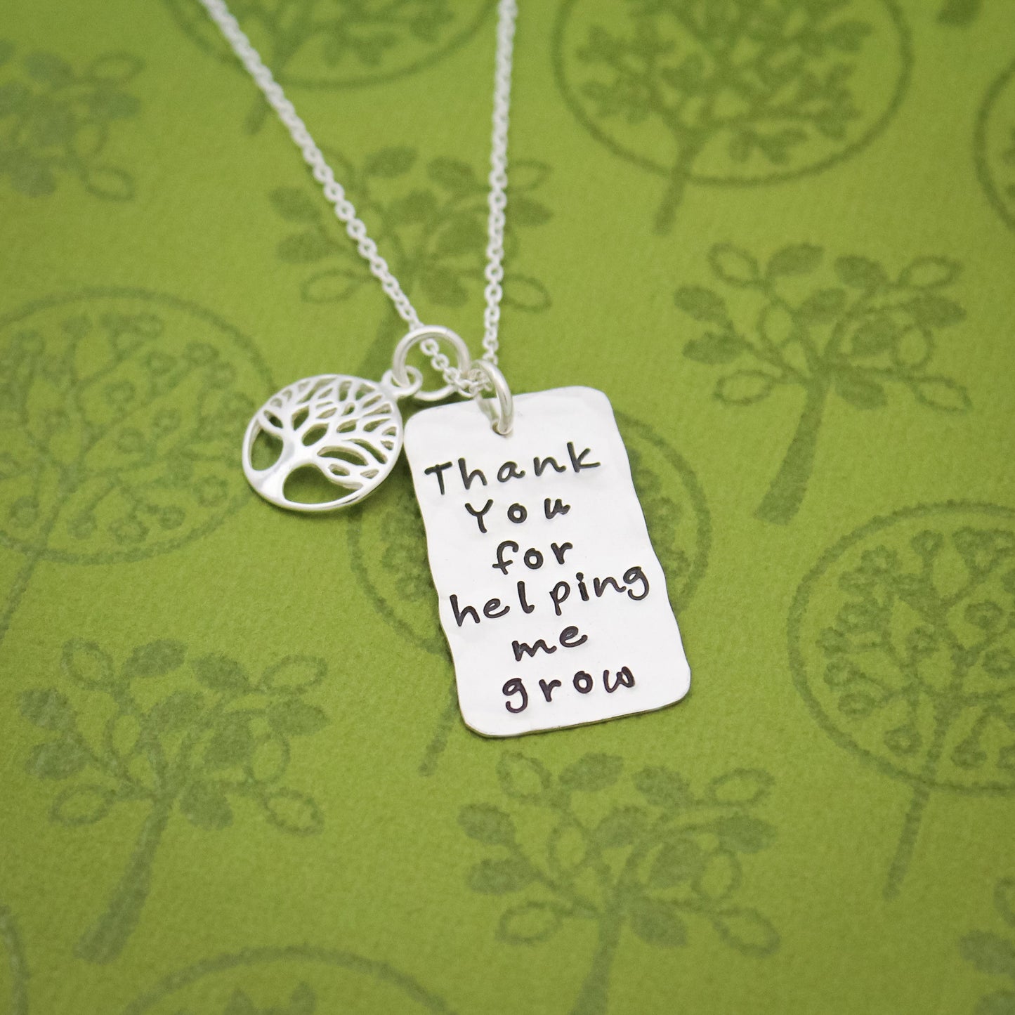 Thank You for Helping Me Grow Teacher Necklace, Tree Teacher Gift, Back to School Gift, Teacher Gifts, Gift for Teacher, Unique Hand Stamped