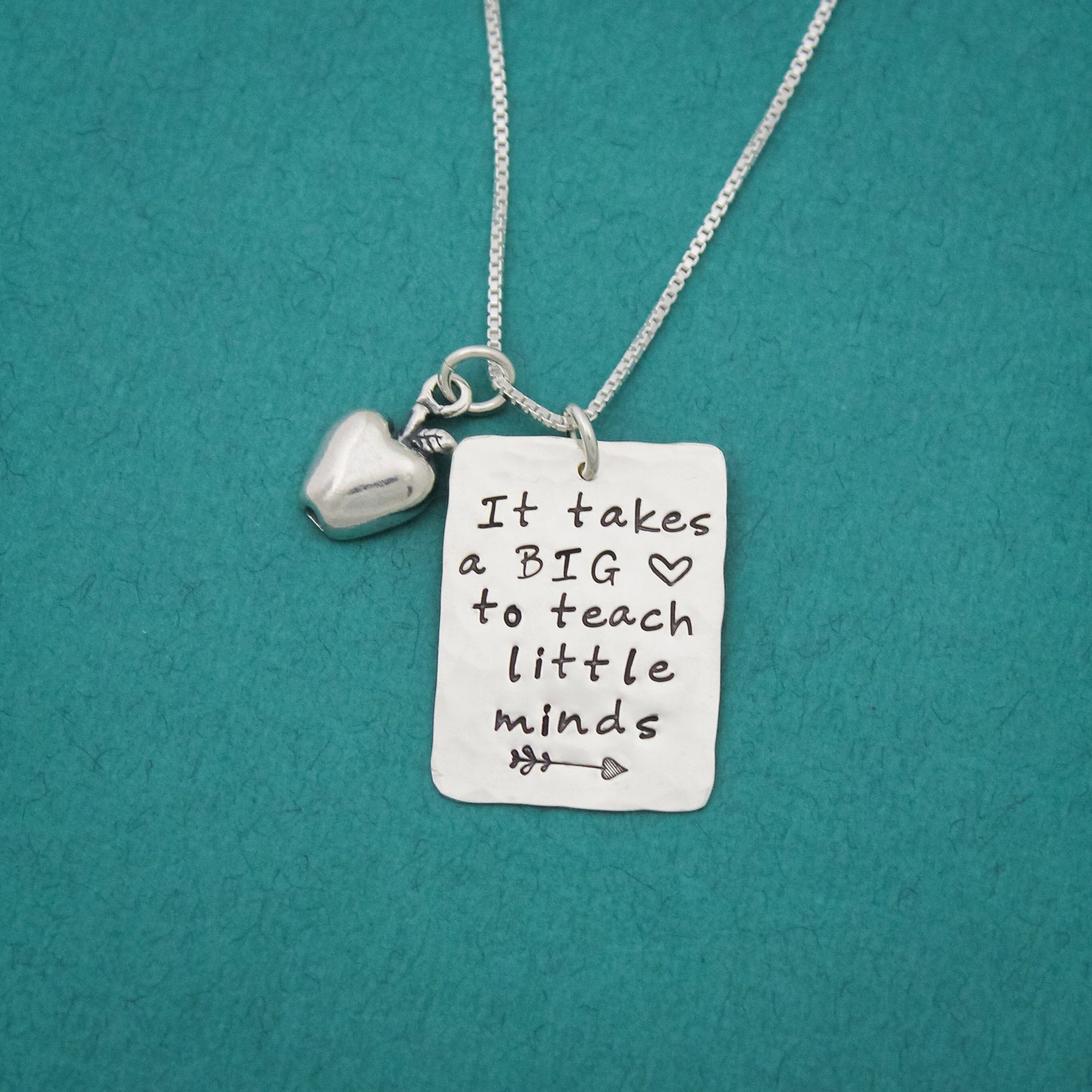 It Takes a Big Heart to Teach Little Minds Teacher Necklace, Teacher Apple Gift, Back to School Gift, Gift for Teacher, Unique Hand Stamped