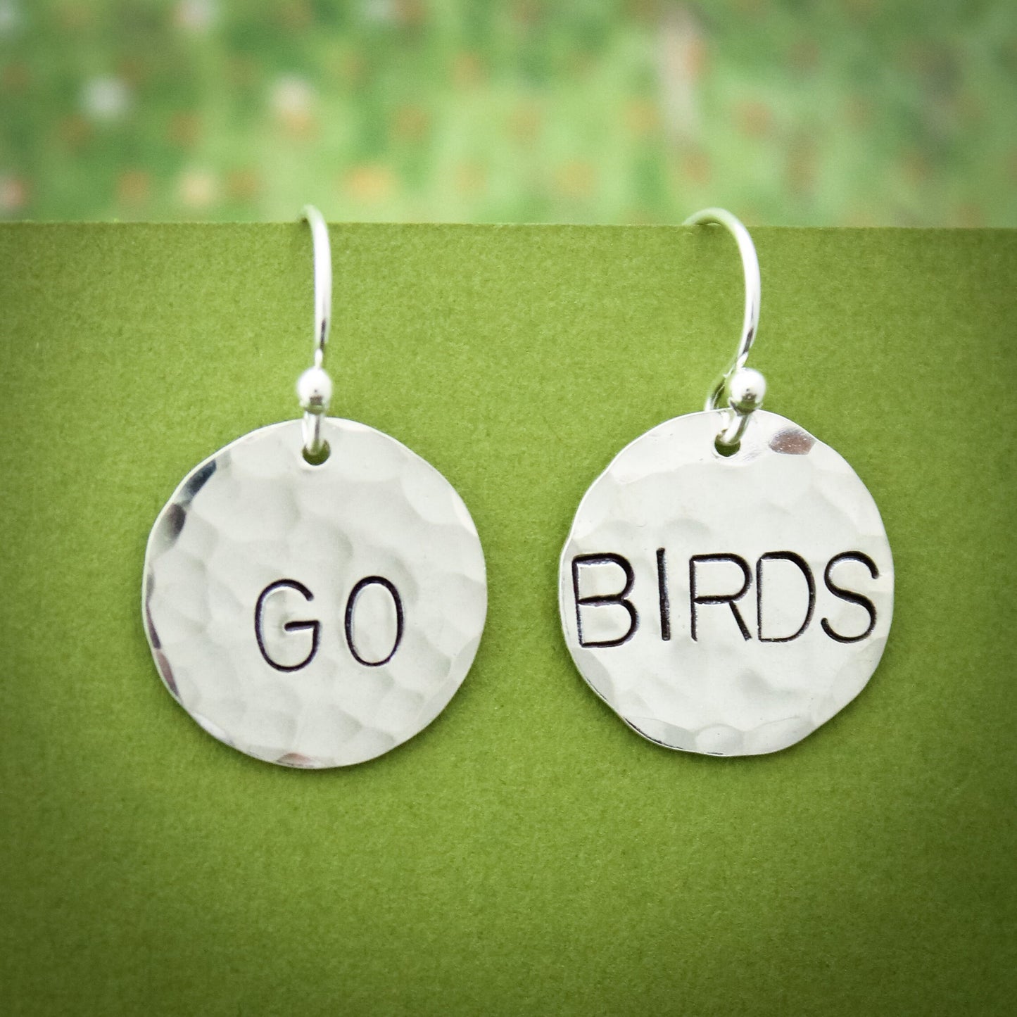 GO BIRDS Eagles Football Earrings in Sterling Silver, Game Day Eagles Jewelry, Philadelphia Eagles Earrings, Gifts for Her, Football Jewelry