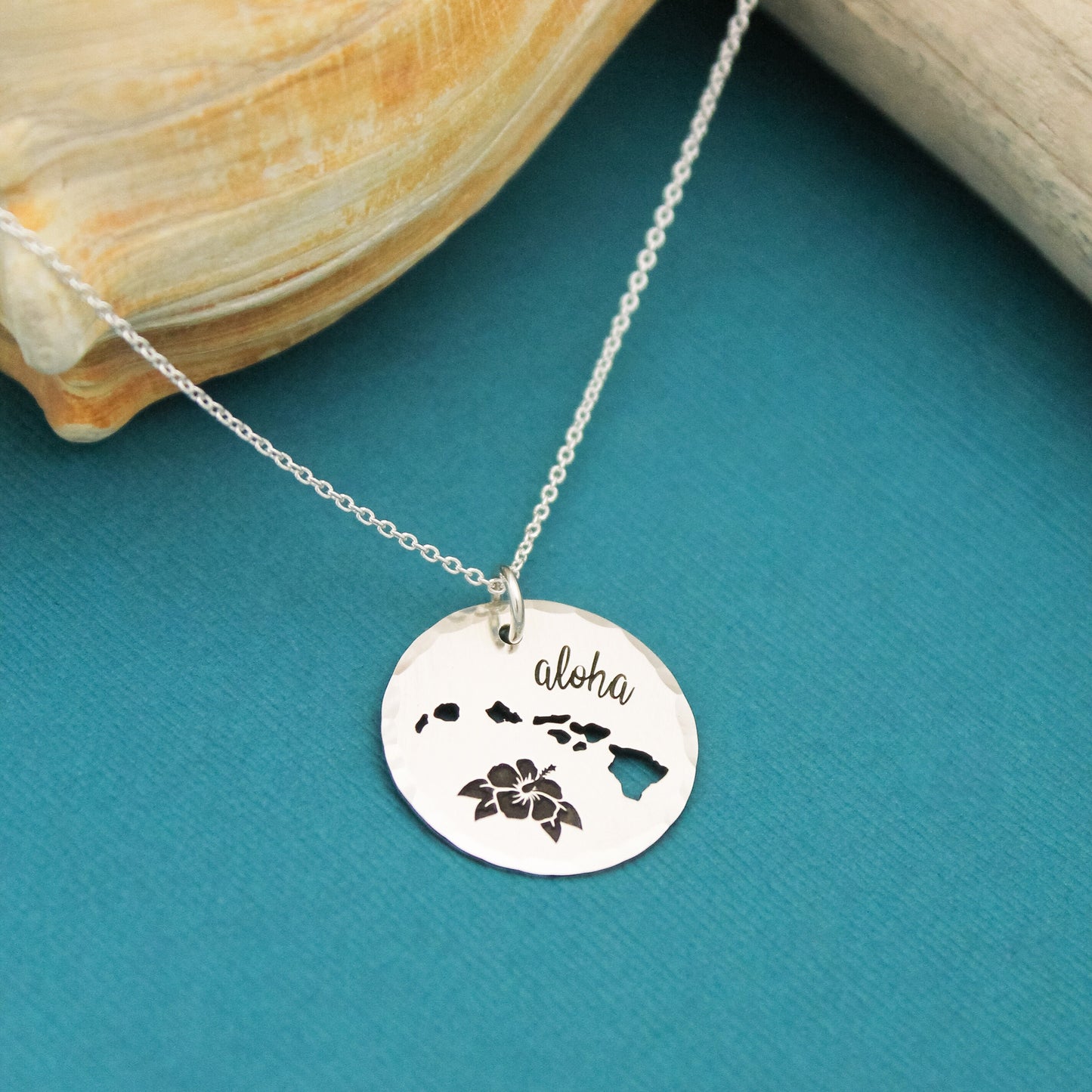 Hawaii Aloha Necklace, Hawaiian Islands Cut Out Necklace, Hawaiian Jewelry, Hibiscus Flower Necklace, Personalized Jewelry, Aloha Jewelry