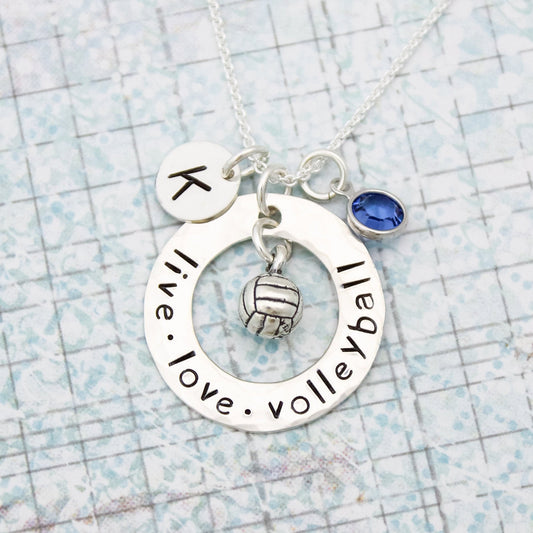 Personalized Volleyball Necklace, Volleyball Jewelry, Volleyball Team Necklace, Sterling Silver Sports Necklace, Hand Stamped