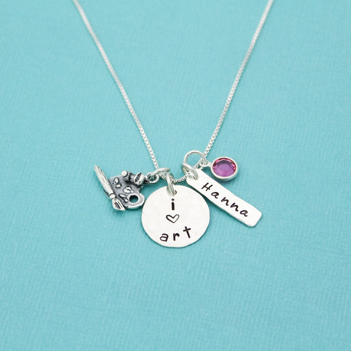 Personalized Artist Necklace, I Love Art Necklace, Gift for Artist, Art Teacher Gift, Artist Jewelry, Painter Necklace, Hand Stamped Jewelry