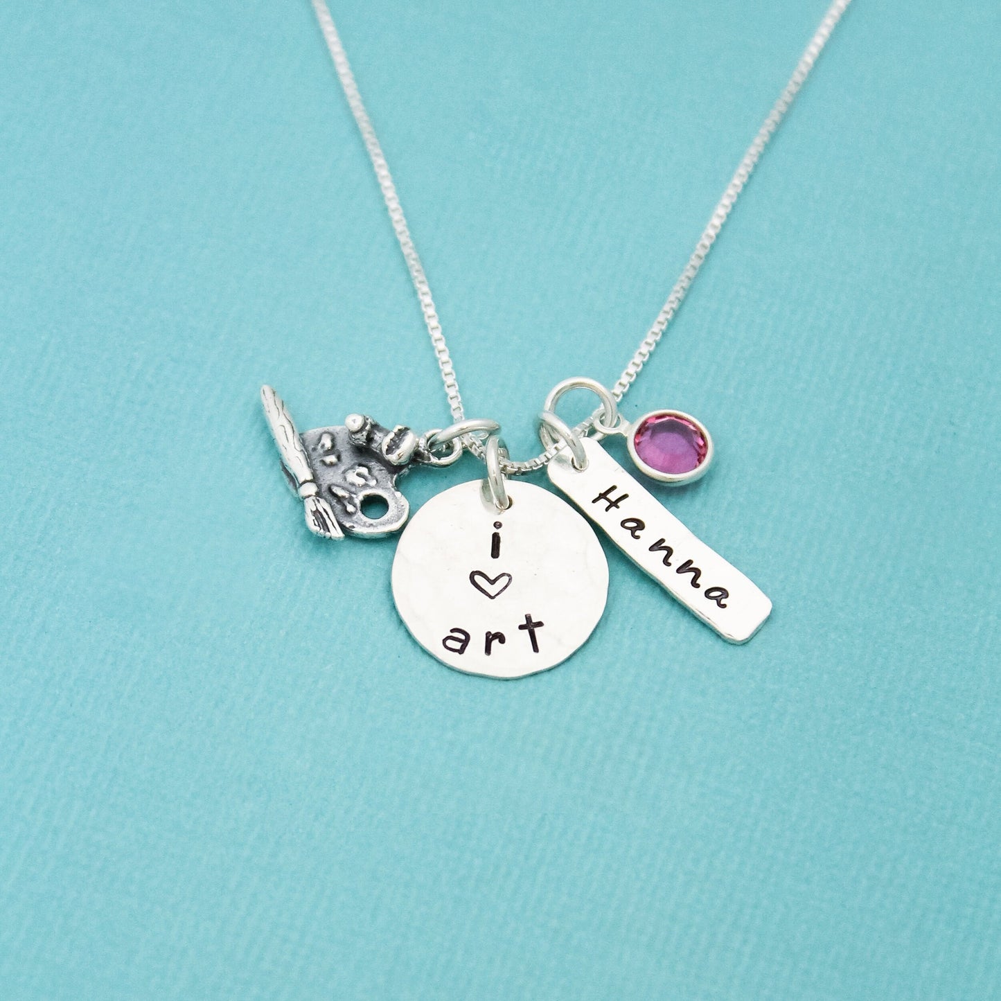 Personalized Artist Necklace, I Love Art Necklace, Gift for Artist, Art Teacher Gift, Artist Jewelry, Painter Necklace, Hand Stamped Jewelry