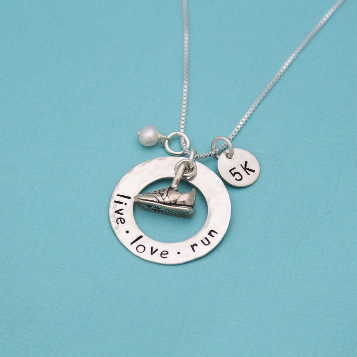 Running Jewelry, Live Love Run Necklace, Marathon Race Necklace, Sneaker Charm Pendant, 5K Necklace, Runner Jewelry, Running Gift