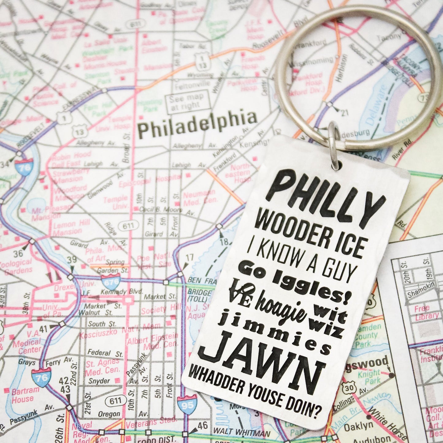 Philly Jawn Keychain, Philadelphia Keychain, Philly Slang Key Chain, Philly Key Fob, Philadelphia Words, Wooder Ice, Go Iggles!