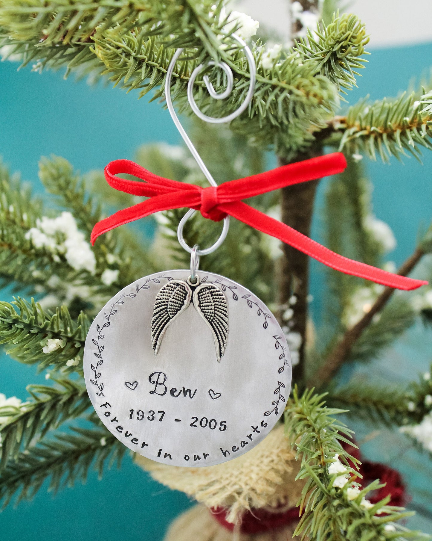 Personalized Memorial Christmas Ornament, In Memory Ornament, Remembrance Ornament Gift, Angel Wing Christmas Ornament, Hand Stamped