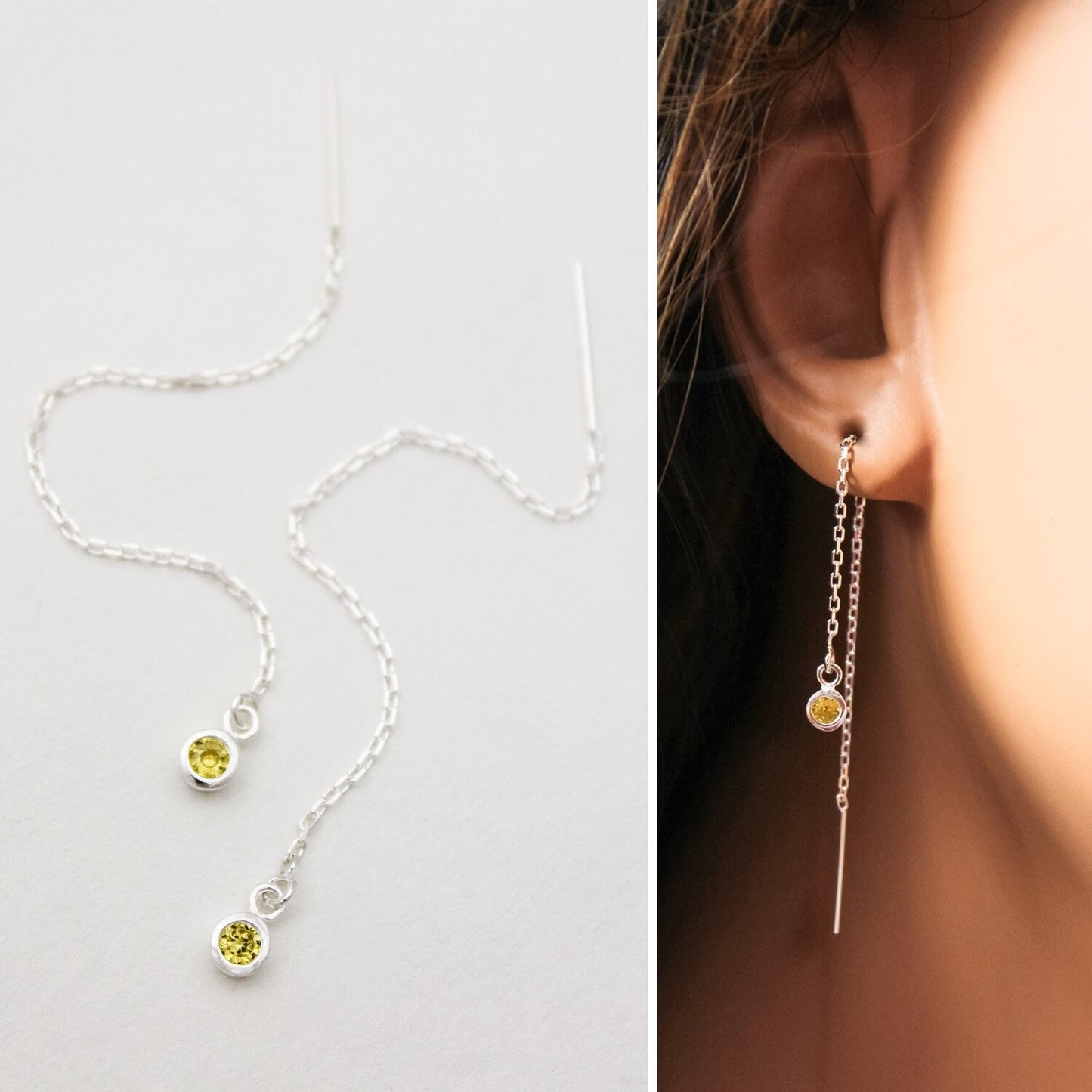 Threader Birthstone Earrings, Citrine Jewelry, November Birthday Gift, November Birthstone Jewelry, November Earrings, Sterling Silver