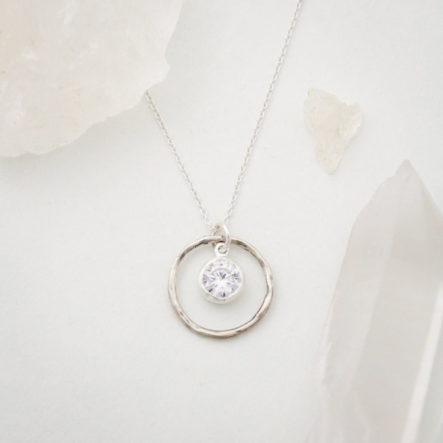 April Birthstone Necklace, Clear Quartz Jewelry, April Birthday Gift, April Birthstone Jewelry, April Quartz Necklace, Sterling Silver