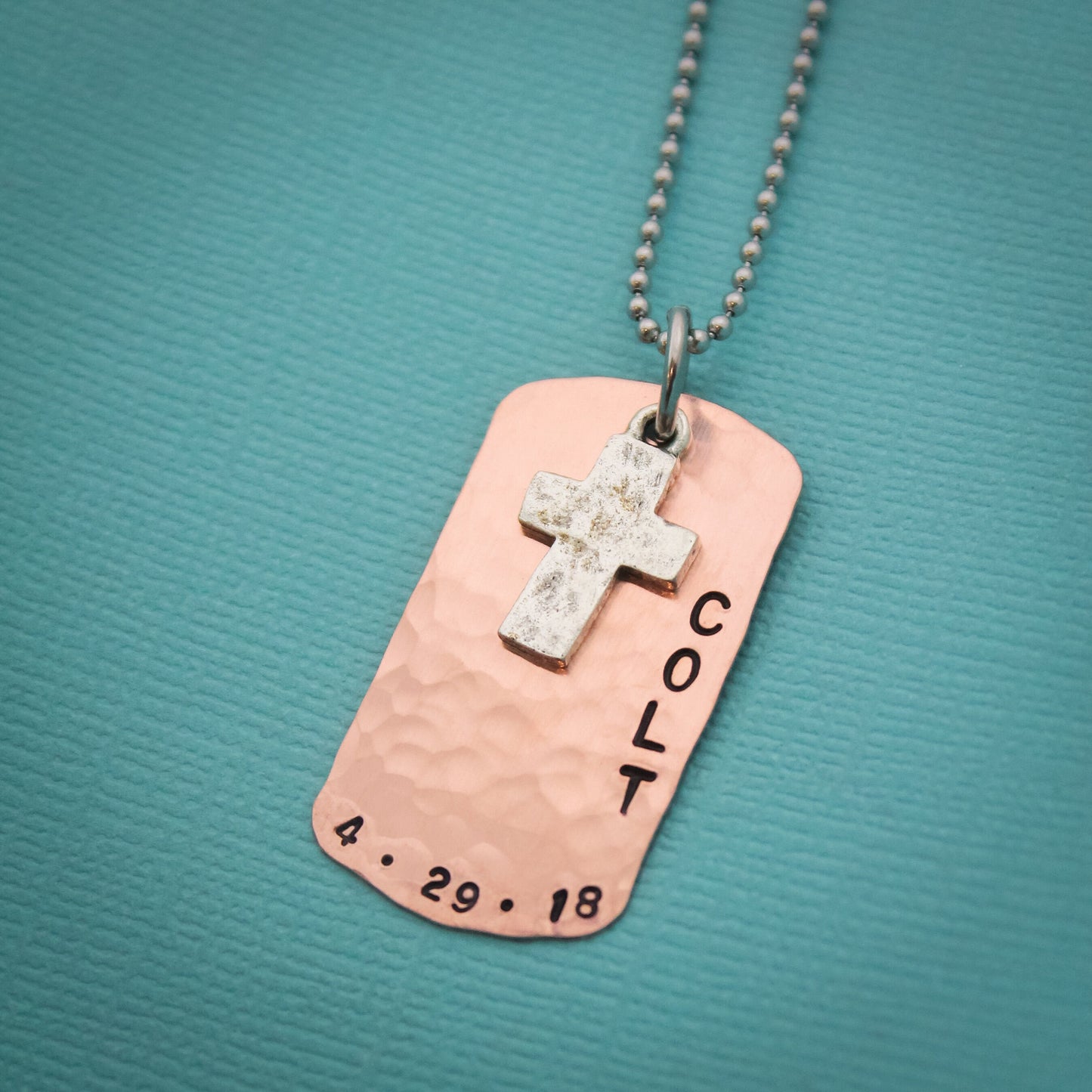 Boys Cross Necklace, Boys Confirmation or First Communion Gift, Copper Dog Tag Cross Necklace for Boys,  Hand Stamped and Personalized