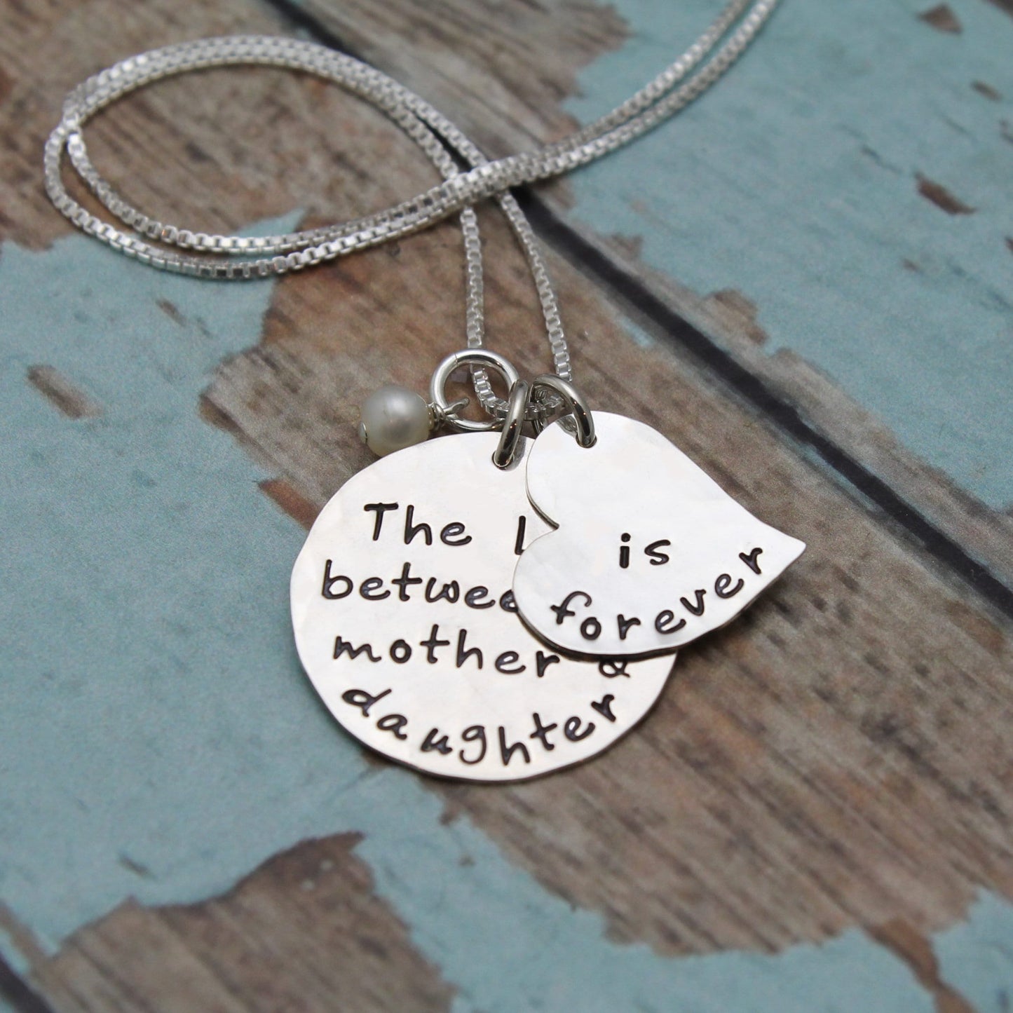 The Love Between a Mother & Daughter is Forever Necklace, Necklace for Mother, Mother's Day Gift, Sterling Silver Hand Stamped Jewelry