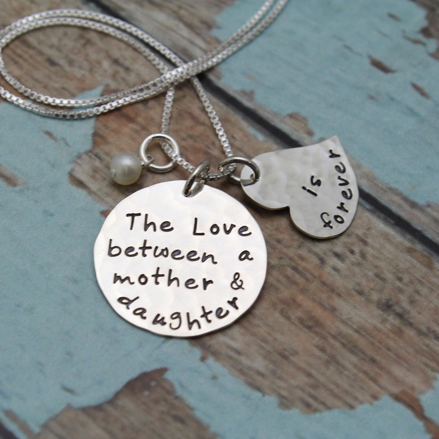 The Love Between a Mother & Daughter is Forever Necklace, Necklace for Mother, Mother's Day Gift, Sterling Silver Hand Stamped Jewelry