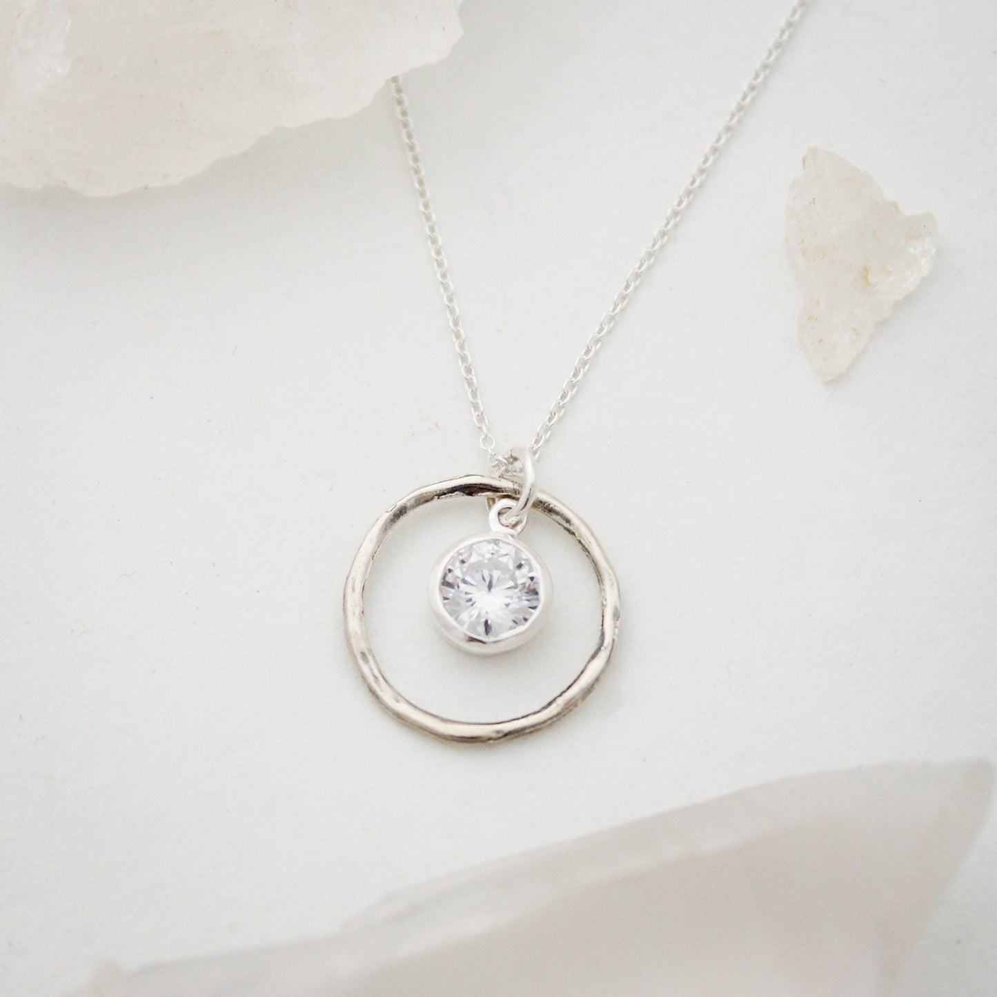 April Birthstone Necklace, Clear Quartz Jewelry, April Birthday Gift, April Birthstone Jewelry, April Quartz Necklace, Sterling Silver