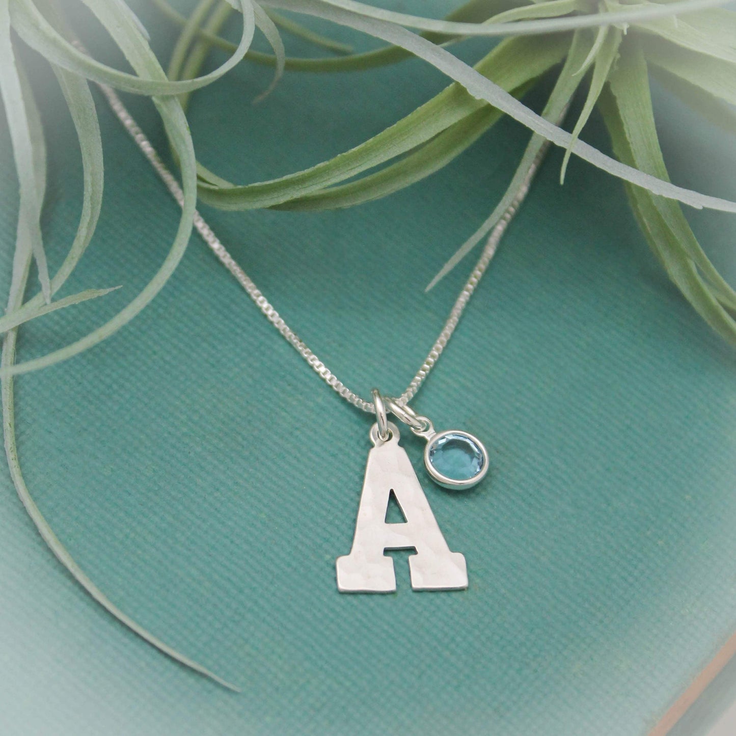 Initial Necklace in Sterling Silver with Birthstone, Birthstone Birthday Gift, Personalized Gift, Initial Jewelry Gift, March Birthstone