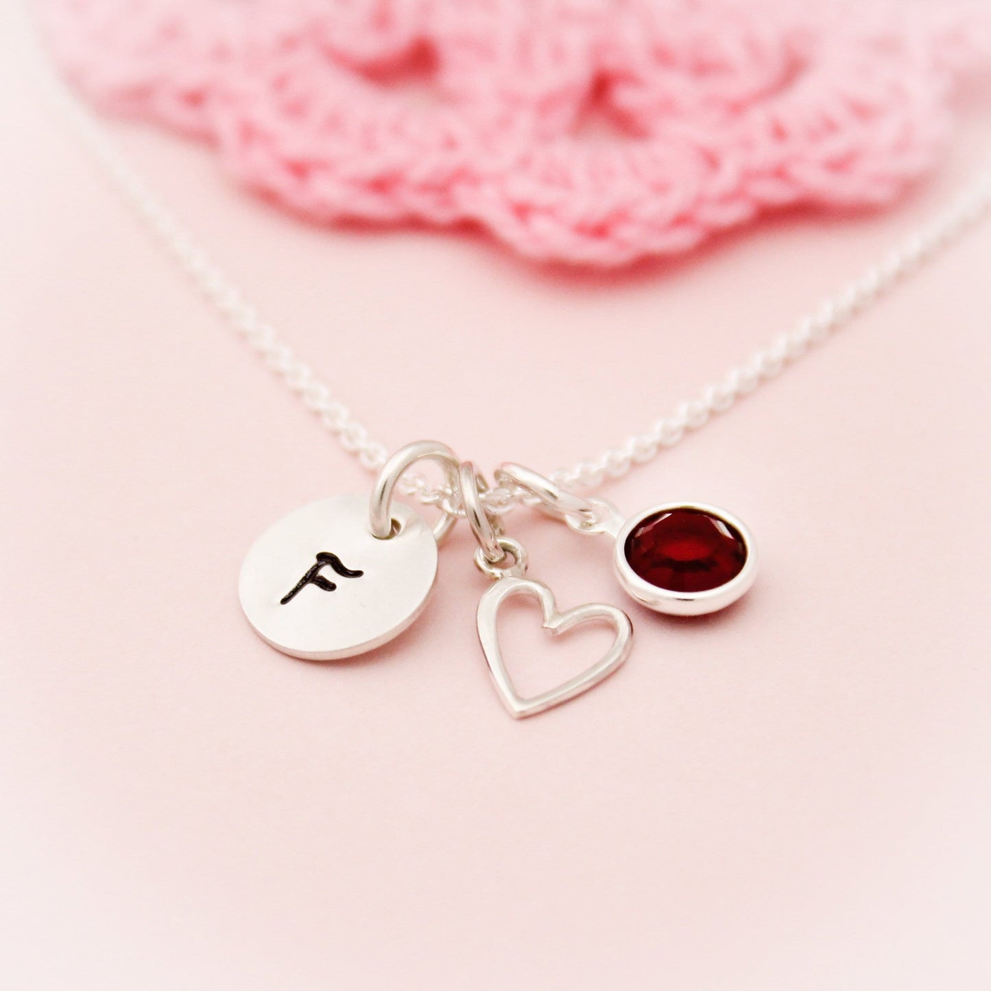 Tiny Initial and Heart Necklace in Sterling Silver Hand Stamped Personalized Jewelry