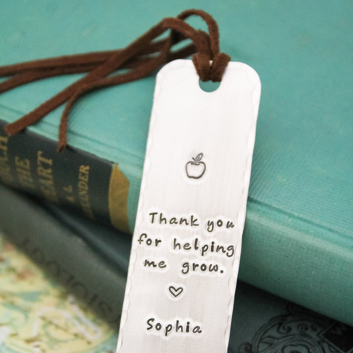 Personalized Teacher Bookmark Gift, Custom Teach Bookmark, Thank You For Helping Me Grow Bookmark, Personalized Initial, Name, and Heart