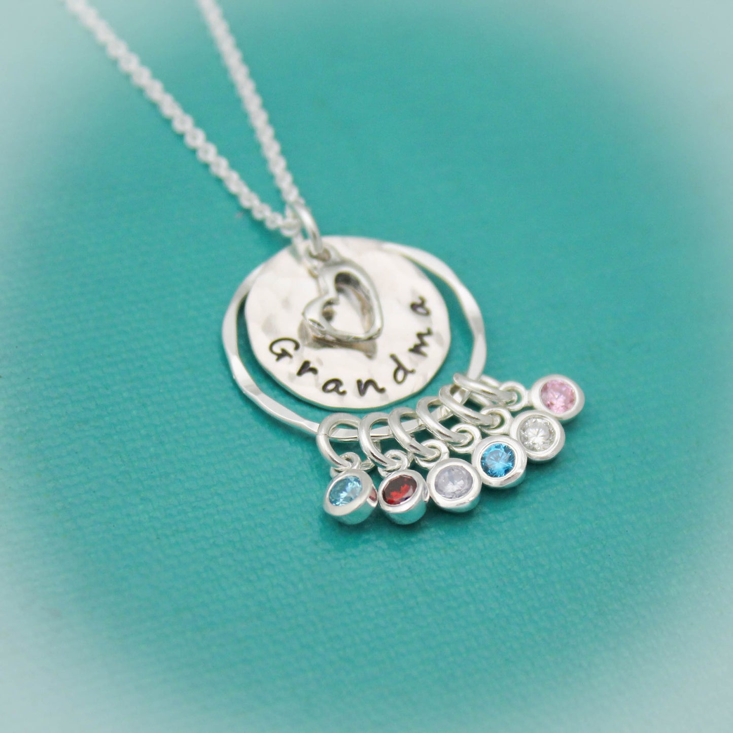 Grandma Necklace, Grandmother Necklace, Birthstone Necklace, Grandchildren Necklace, Hand Stamped Personalized, Mother's Day Gift, Silver