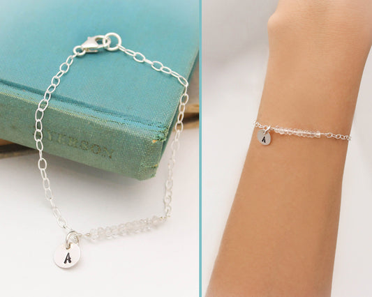 April Birthstone Charm Bracelet, April Birthday Gift, Clear Quartz Bracelet, Gifts for Her, April Birthday, Clear Quartz Birthstone Anklet