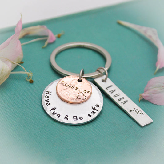 Personalized Lucky Keychain, Have Fun Be Safe Keychain Grad Gift, Lucky Grad Keychain, Graduation Gifts, Lucky Penny Keychain, Graduate Gift