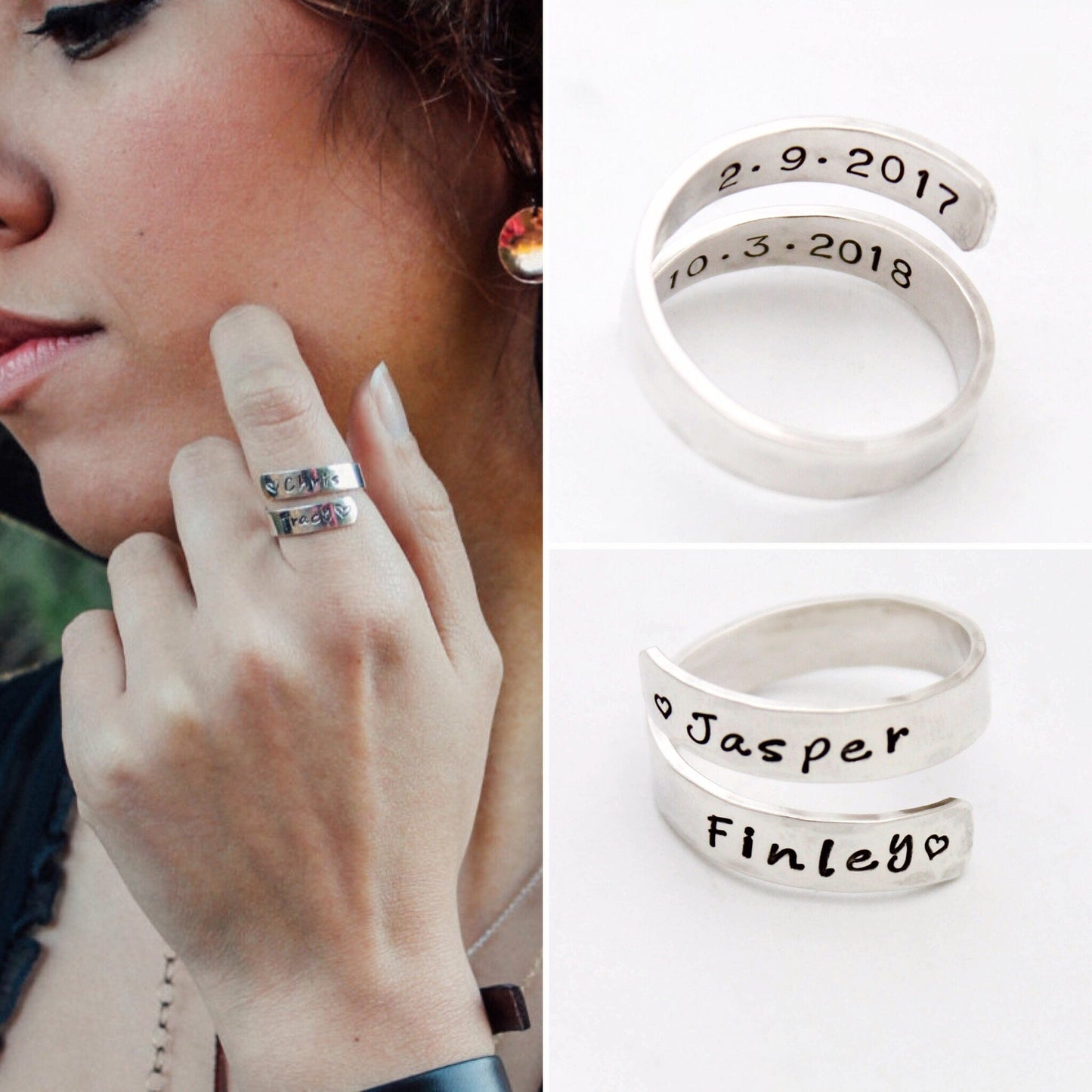 Personalized Wrap Ring, Silver Wrap Ring, Sterling Silver Wrap Ring, Personalized Ring, Gifts for Her, Customized Ring, Engraved Ring