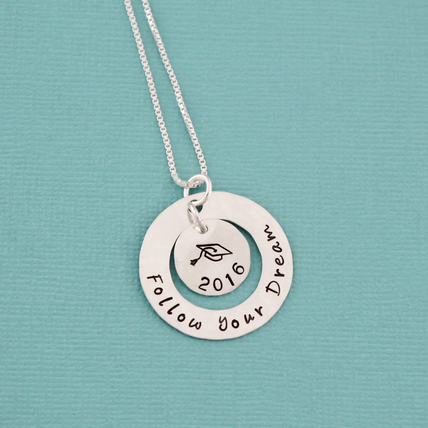 Follow Your Dream Necklace, Personalized Graduation Jewelry, Graduation Gift, Hand Stamped Necklace, Personalized Jewelry, Grad Jewelry