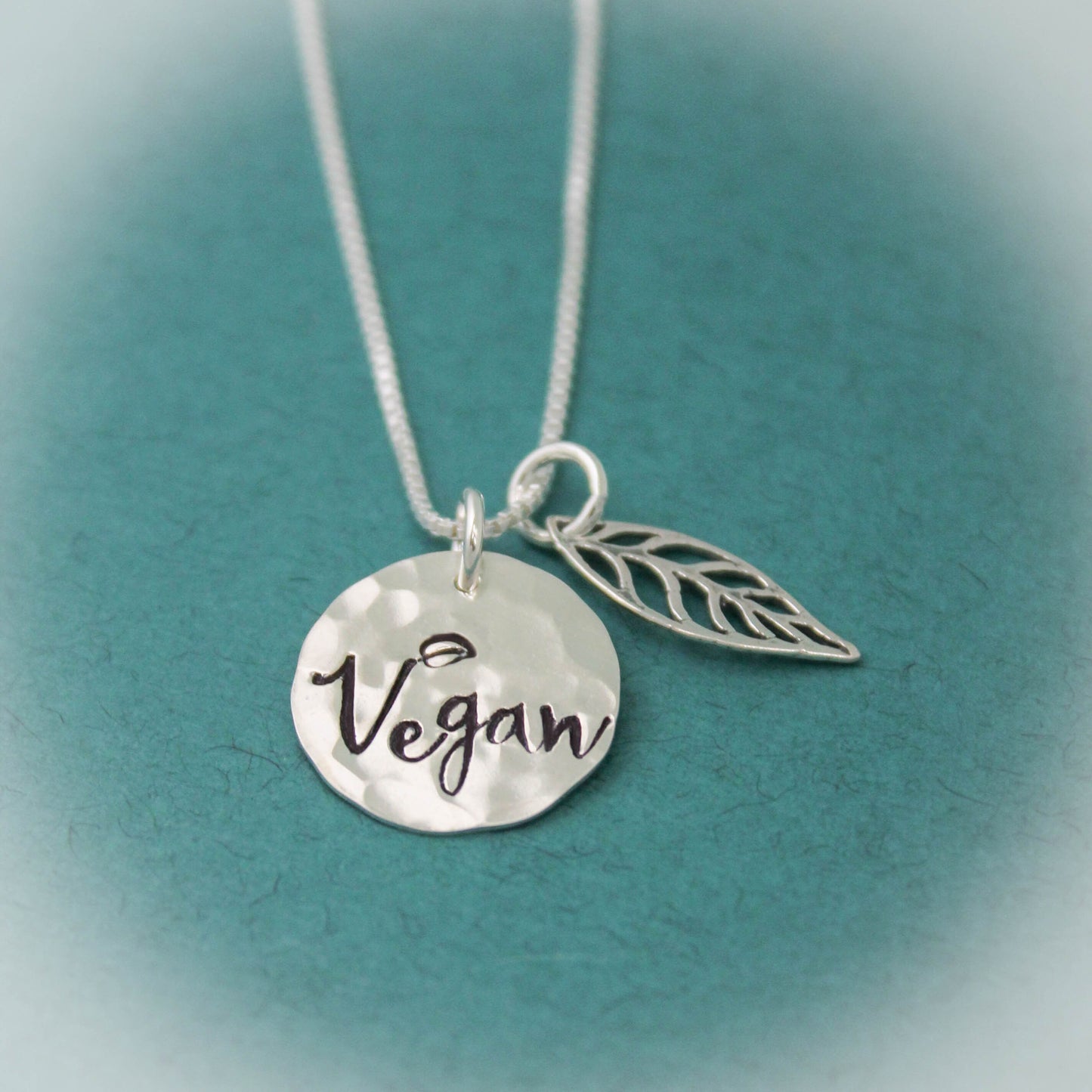 Vegan Leaf Necklace, Vegan Pride Necklace, Vegan Jewelry, Gift for Vegans, Sterling Silver Vegan Necklace, Animal Lover Gift, Vegetarian