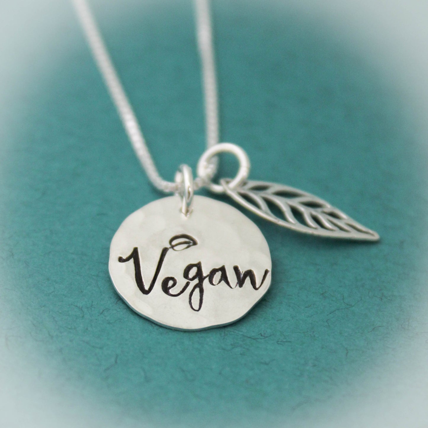 Vegan Leaf Necklace, Vegan Pride Necklace, Vegan Jewelry, Gift for Vegans, Sterling Silver Vegan Necklace, Animal Lover Gift, Vegetarian