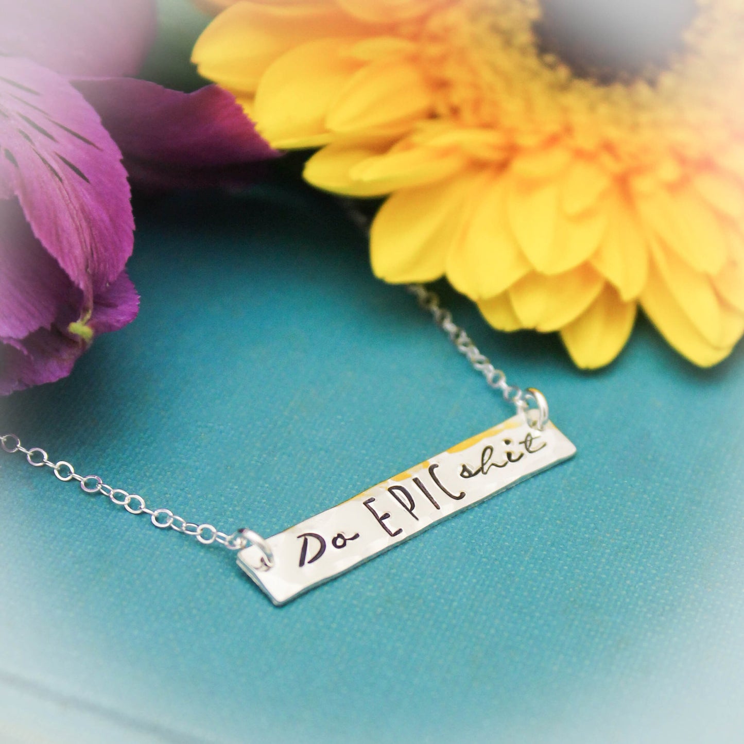 Sterling Silver Bar Necklace, DO EPIC SHIT Necklace, Personalized Bar Necklace, Silver Bar Necklace, Grad Necklace, Hand Stamped Jewelry