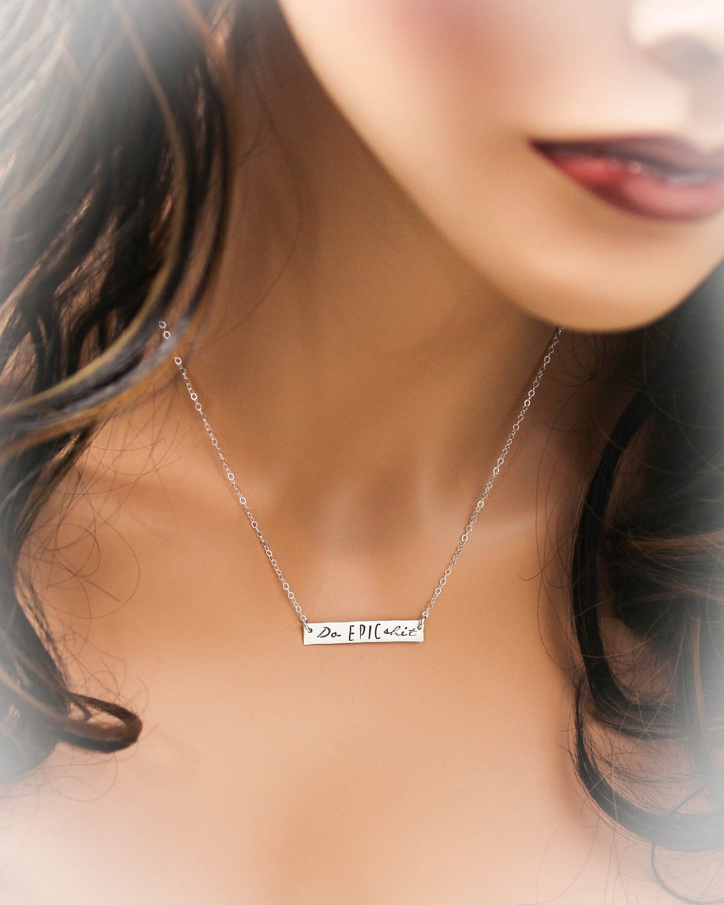Sterling Silver Bar Necklace, DO EPIC SHIT Necklace, Personalized Bar Necklace, Silver Bar Necklace, Grad Necklace, Hand Stamped Jewelry