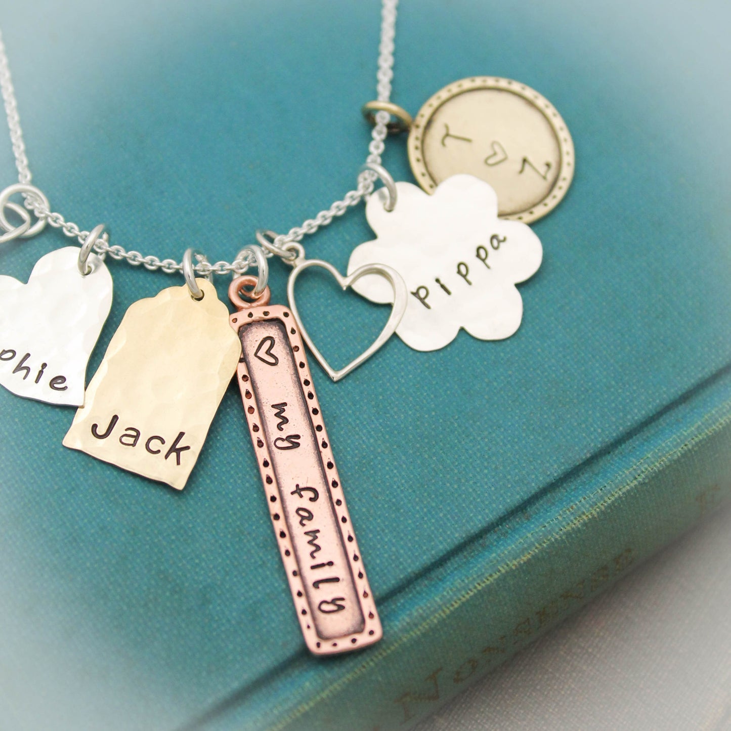 Personalized Charm Necklace, Mommy Necklace, Family Jewelry, Hand Stamped Jewelry, Mixed Metals Necklace, Mother's Day Gifts, Gifts for Her