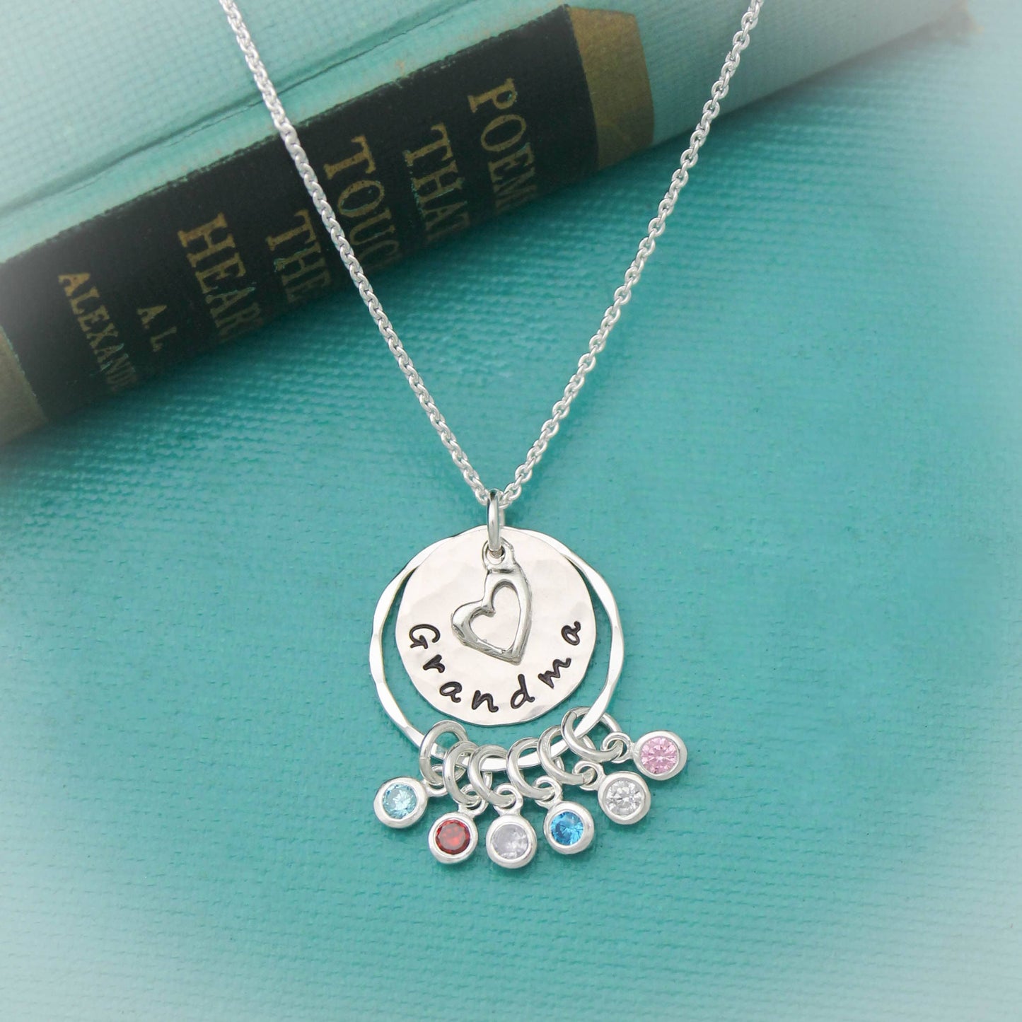 Grandma Necklace, Grandmother Necklace, Birthstone Necklace, Grandchildren Necklace, Hand Stamped Personalized, Mother's Day Gift, Silver