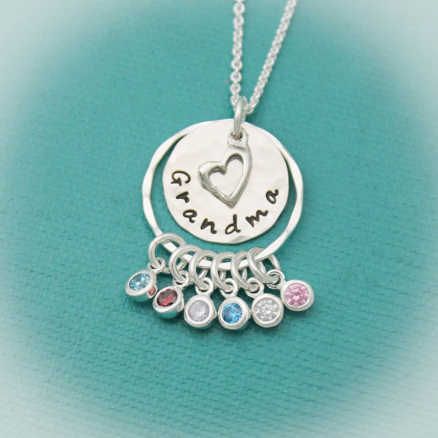 Grandma Necklace, Grandmother Necklace, Birthstone Necklace, Grandchildren Necklace, Hand Stamped Personalized, Mother's Day Gift, Silver