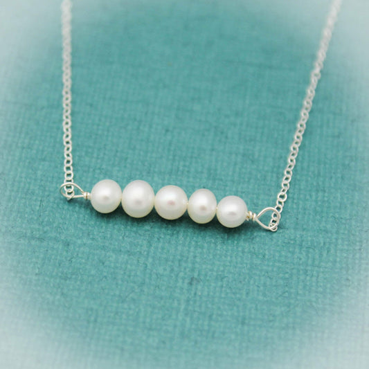Pearl Bar Necklace, June Birthday Gift, Birthstone Jewelry, Pearl Jewelry, Sterling Silver Bar Necklace, Gift for Her, Summer Cruise Jewelry