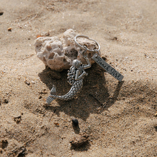Beach Gift Mermaid Keychain, Personalized Hand Stamped Beach Keychain, Gift for Her, Resort Key chain, Nautical Key Fob