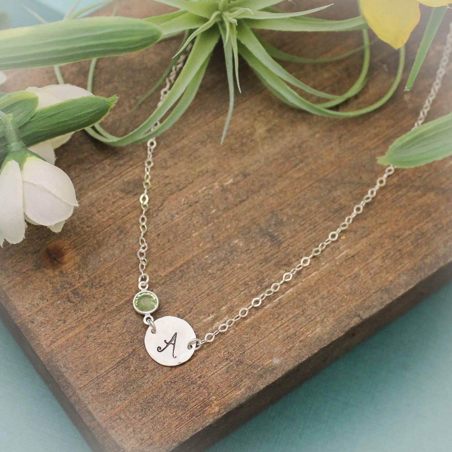 Personalized Initial Birthstone Necklace, Silver Fancy Initial Necklace, Birthstone Necklace, Gift for Her, Personalized Birthday Jewelry