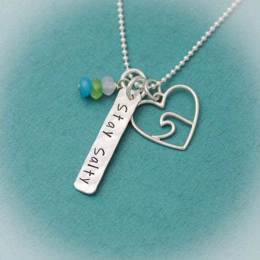 Stay Salty Waves Necklace, Ocean Heart Wave Charm Necklace, Surfer Girl Necklace, Surfer Jewelry, Gifts for Her, Cruise Vacation Jewelry