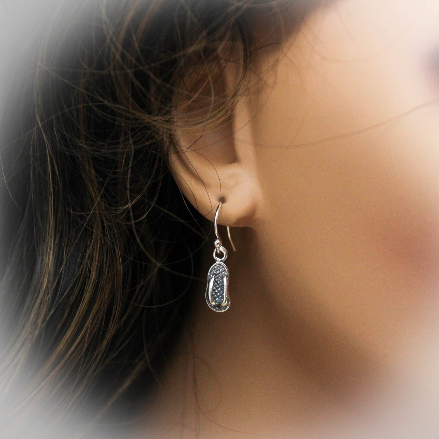 Cute Flip-Flop Earrings, Seashore Jewelry, Sterling Silver Slipper Earrings, Flip Flop Jewelry, Sterling Silver Beach Flip Flop Earrings