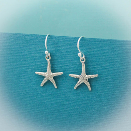 Cute Starfish Earrings, Sterling Silver Starfish Beach Jewelry, Starfish Jewelry, Sterling Silver Starfish Shore Jewelry Gift, Gifts for Her