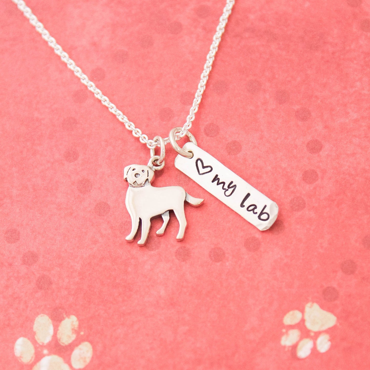 LOVE my LAB Necklace, Sterling Silver Labrador Dog Necklace, Lab Lover Gift, New Pet Gift, Labrador Retriever Jewelry, Hand Stamped Lab Gift