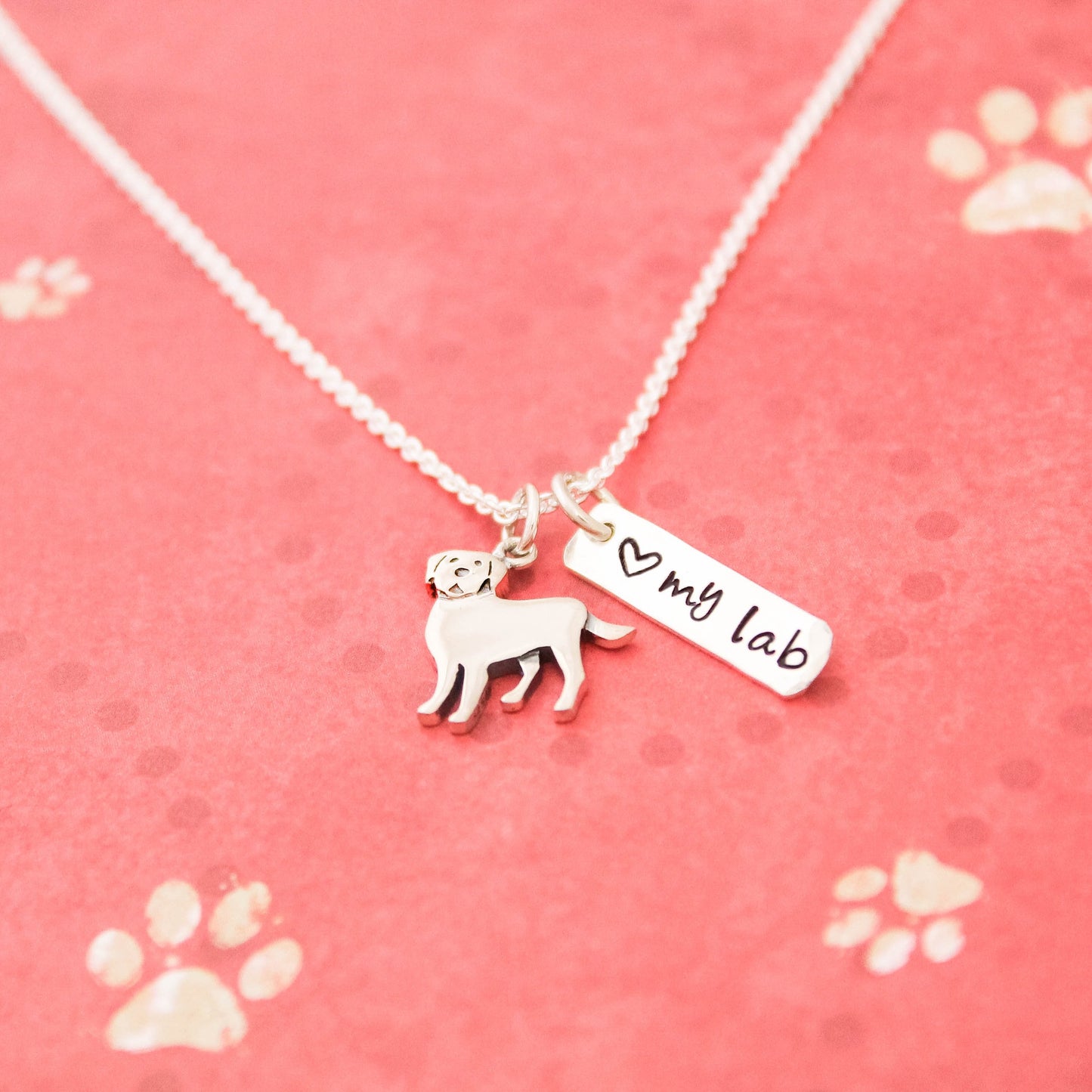 LOVE my LAB Necklace, Sterling Silver Labrador Dog Necklace, Lab Lover Gift, New Pet Gift, Labrador Retriever Jewelry, Hand Stamped Lab Gift